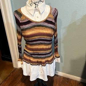 Earth tone sweater with faux undershirt